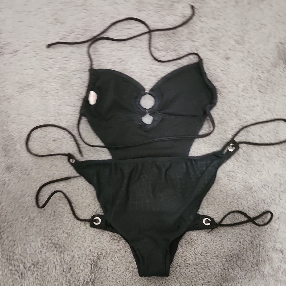 Xhilaration Black Leopard Print Monokini Swimsuit | Size M - Picture 5 of 8